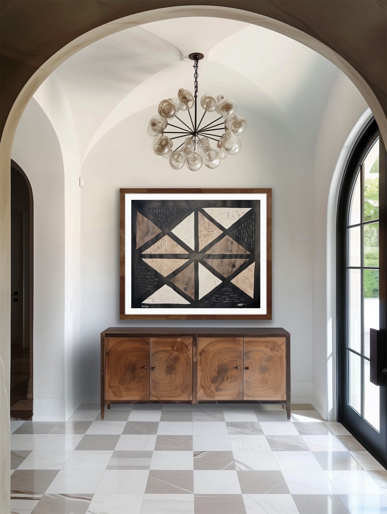 Custom geometric original commissioned for a client's entry foyer