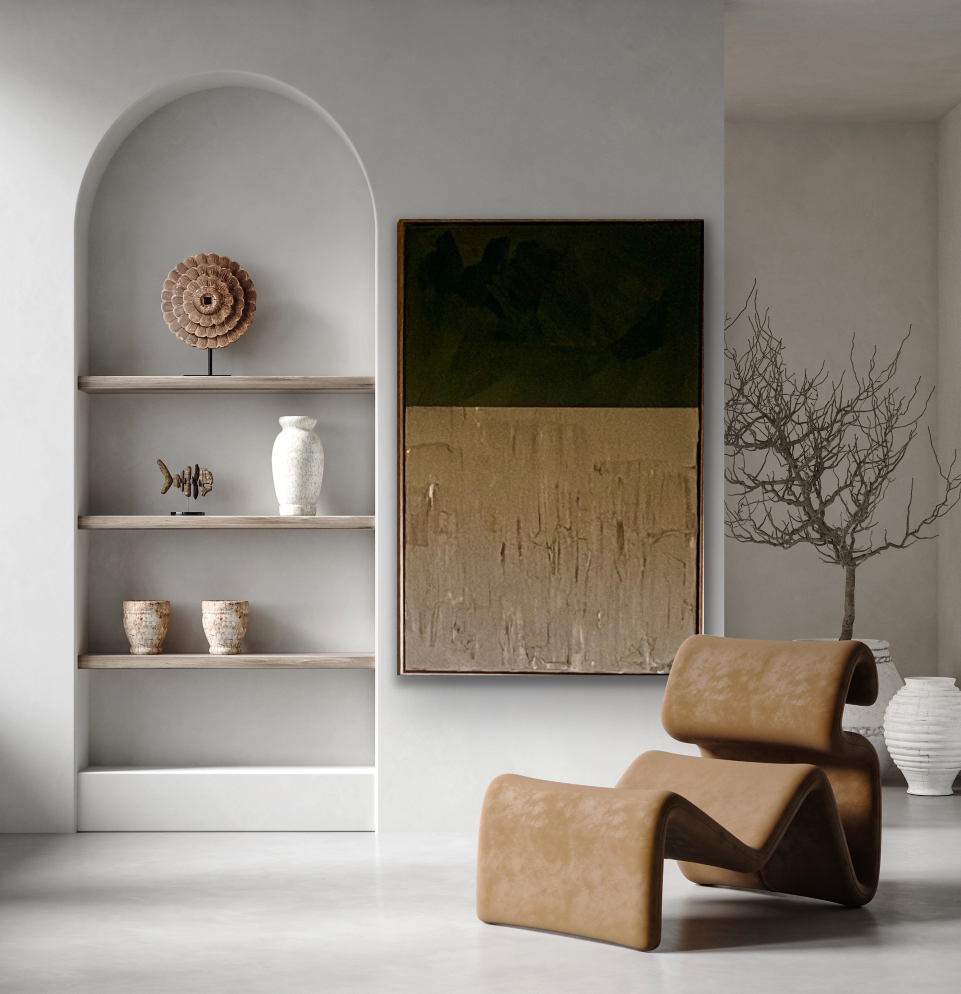 Custom original commissioned for a client's arched shelving nook