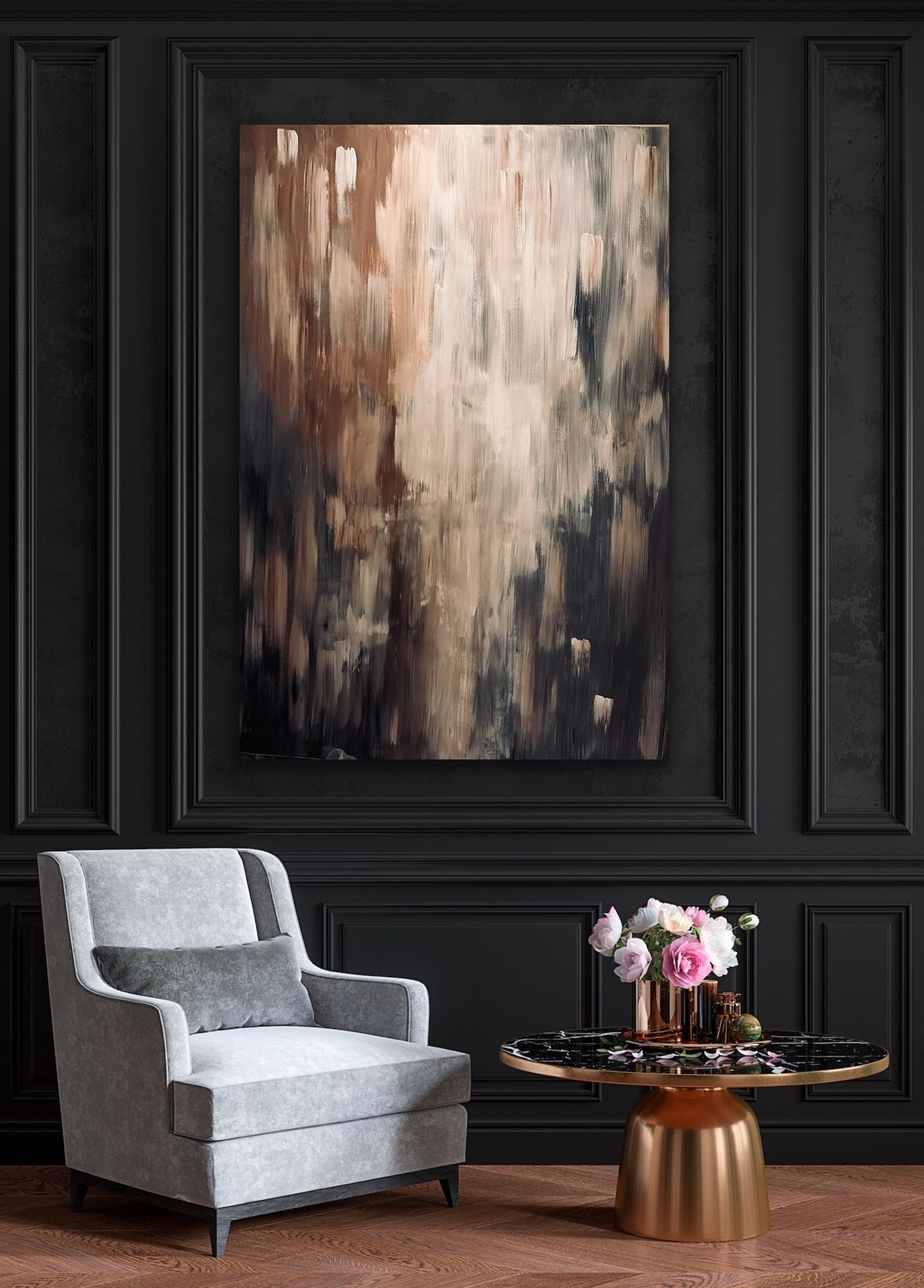 Custom original commissioned for a client's black-paneled wall